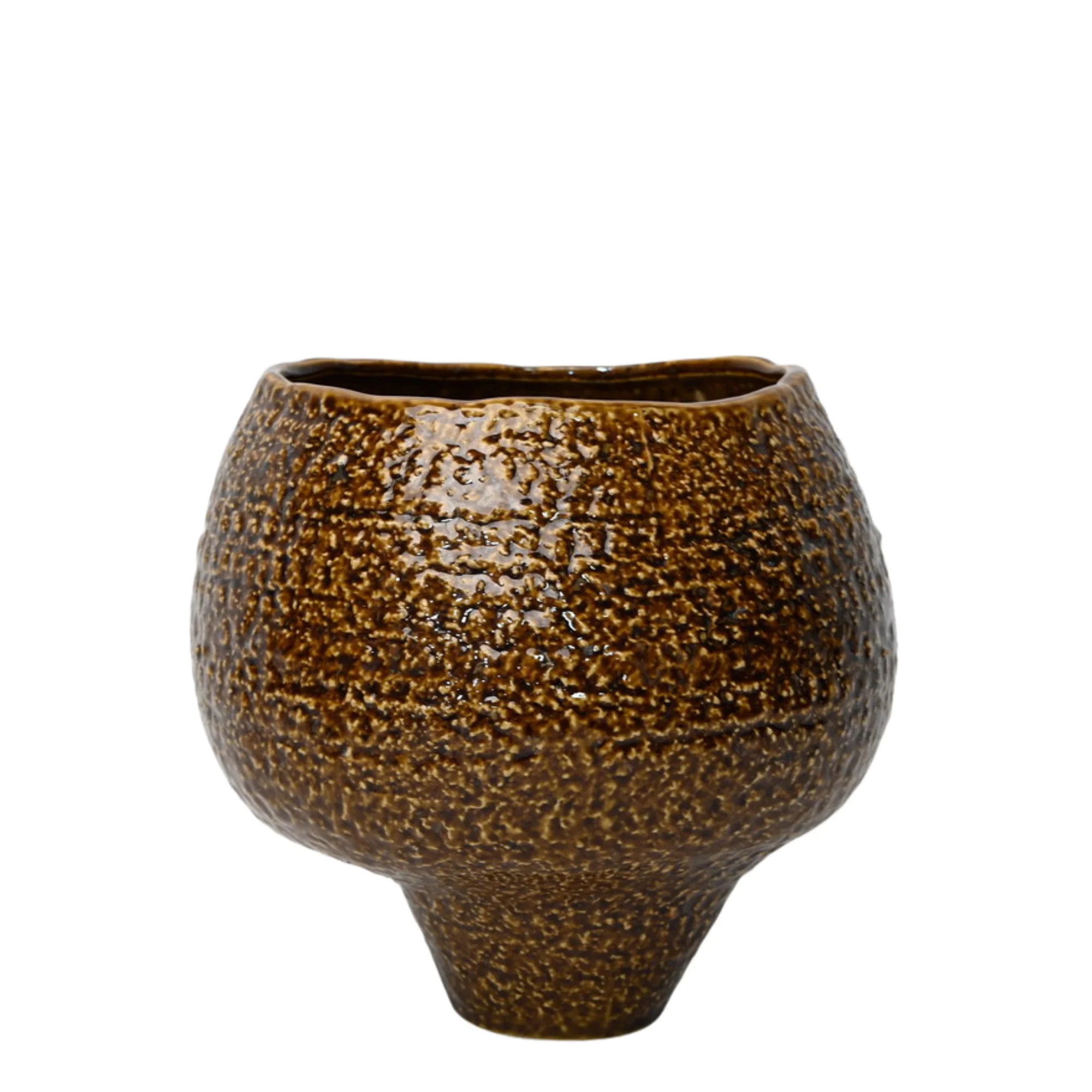 Textured Brown Ceramic Pedestal Bowl Vase 24.5x23.5cm