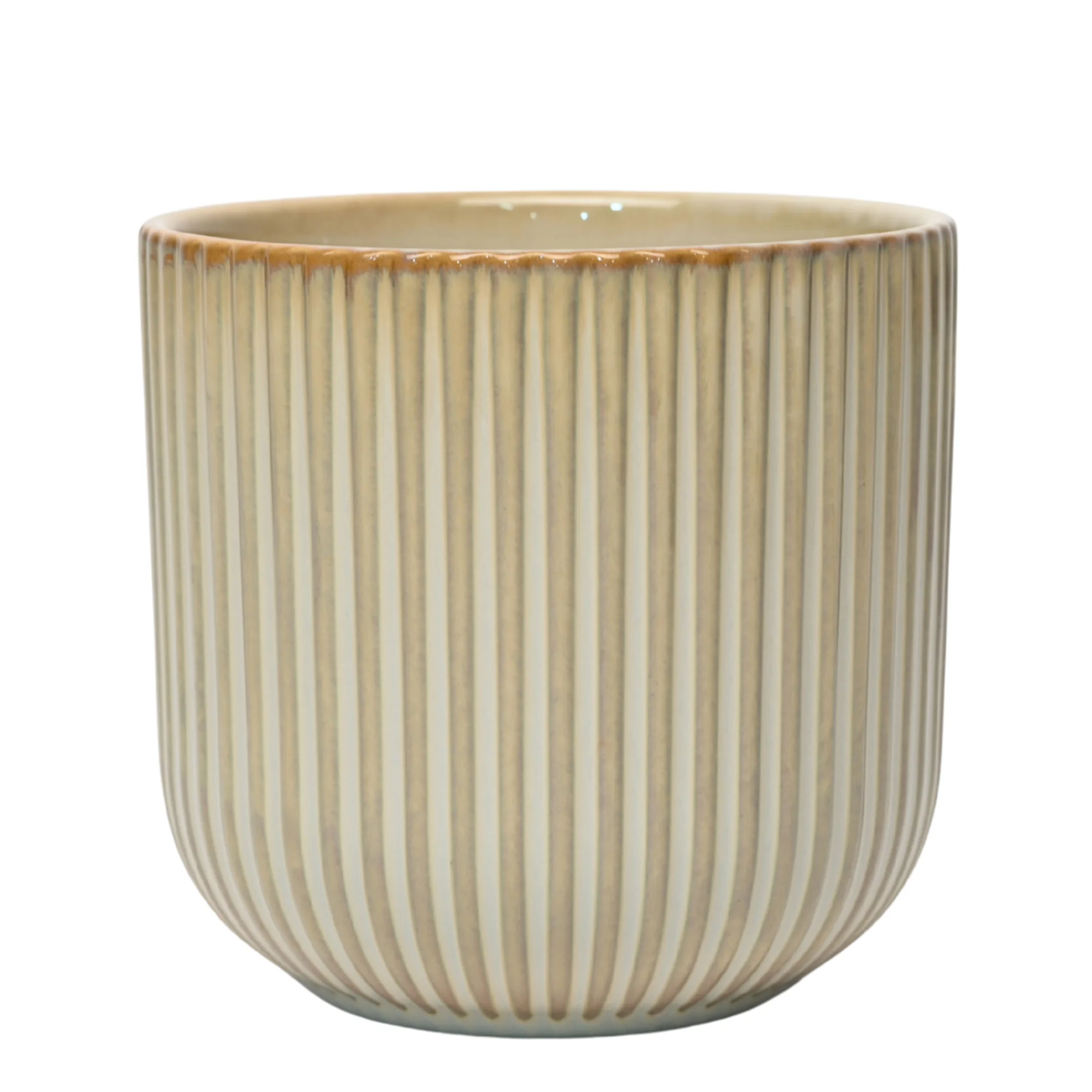 Small Ribbed Cream Ceramic Planter 14.5x14cm