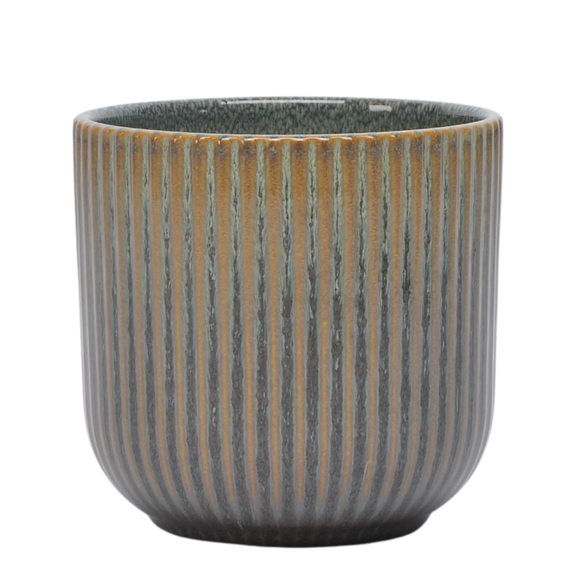 Small Ribbed Grey Ceramic Planter 14.5x14cm