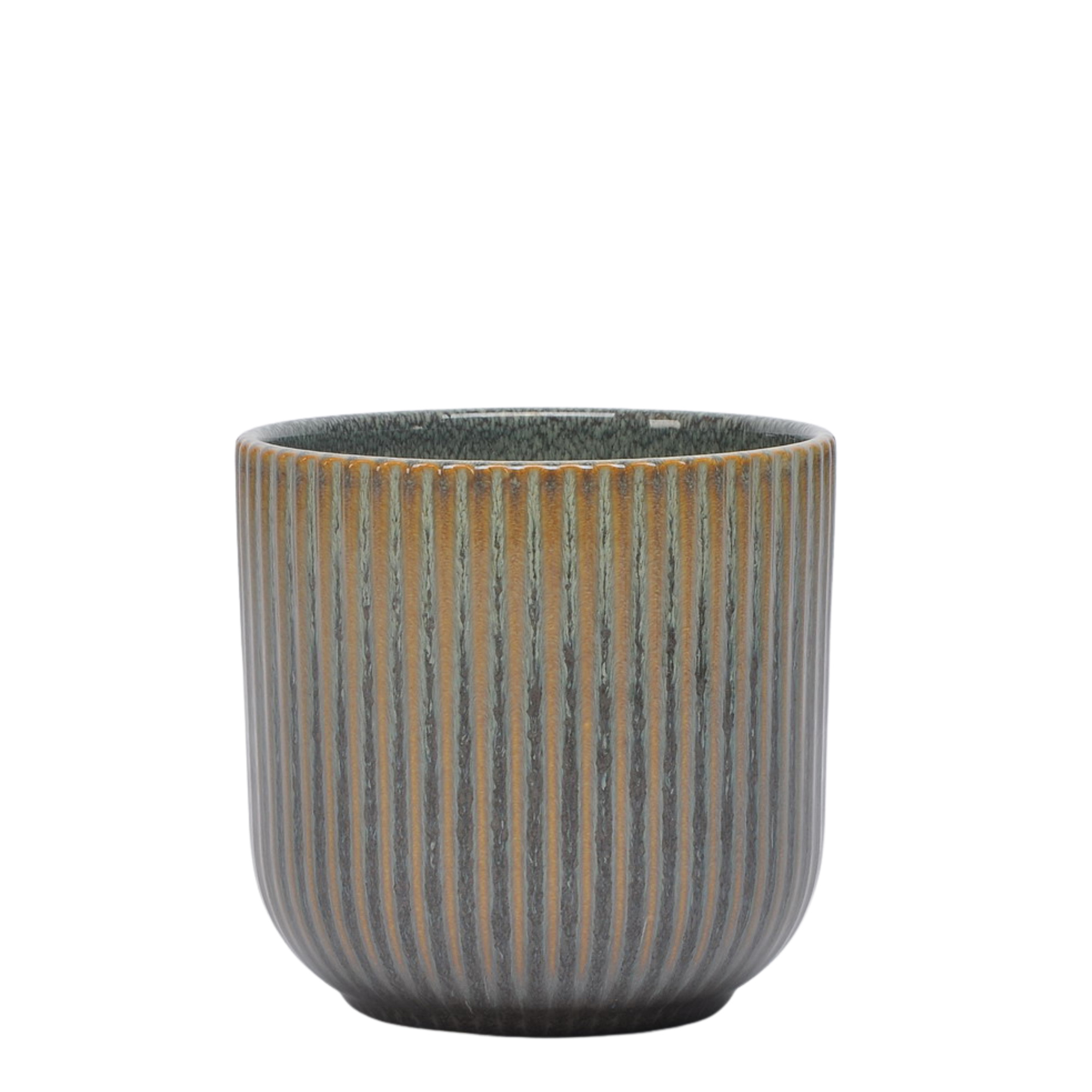 Extra-Small Ribbed Grey Ceramic Planter 11.3x10.5cm